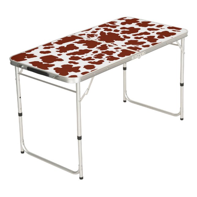 Brown Cow Spots  Print Cowboy Farmer Beer Pong Table (Angled)