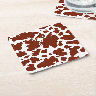 Brown Cow Spots  Print Cowboy Farmer Square Paper Coaster