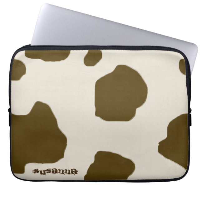 Brown Cow Spots with Name Laptop Sleeve (Front)