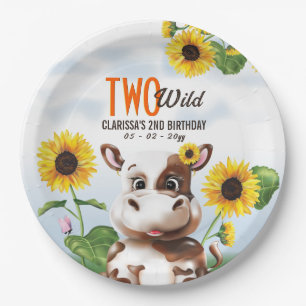 Brown Cow Sunflower Girl 2nd Birthday Paper Plates