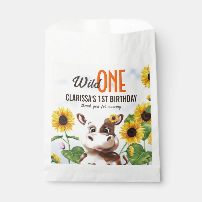 Brown Cow Sunflower Girl First Birthday Favor Bag (Front)