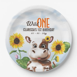 Brown Cow Sunflower Girl First Birthday Paper Plates
