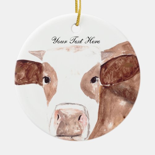 Brown cow watercolor Animal Farm Scottish Custom Ceramic Ornament