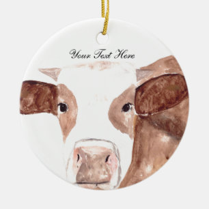 Brown cow watercolor Animal Farmers gift Ceramic Ornament