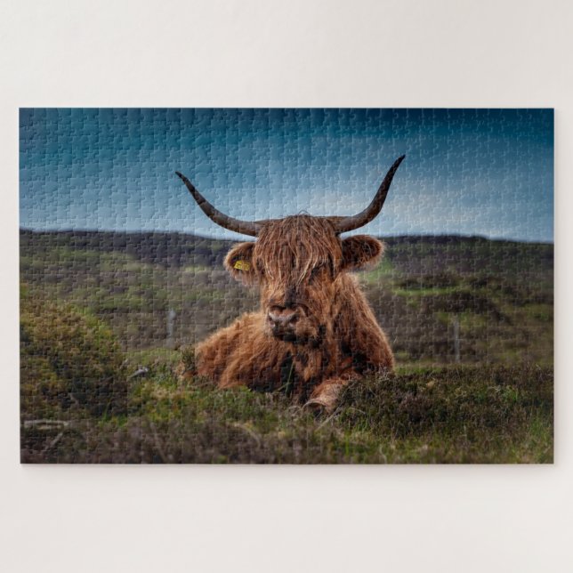 Brown cow with horns jigsaw puzzle (Horizontal)