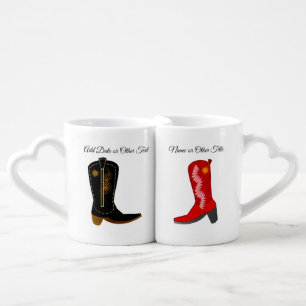 Brown Cowboy Boot and Red Cowgirl Boot Coffee Mug Set