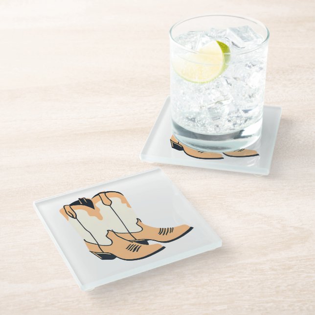 Brown Cowboy Boots Glass Coaster (Angled)