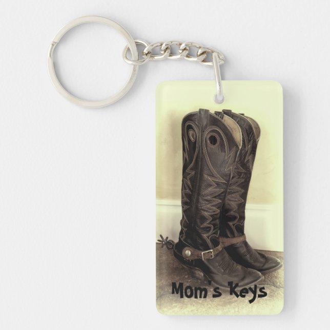 Brown Cowboy Boots with Spurs Keychain (Front)
