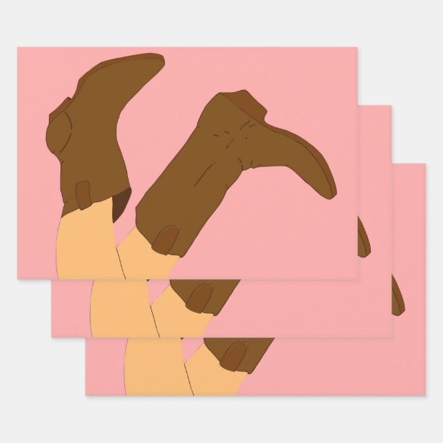 Brown Cowboy Boots Wrapping Paper Sheets (Set)