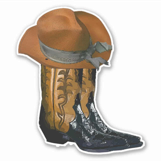 Brown Cowboy hat and Boots Country Western Art Sticker (Front)