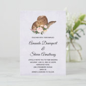 Brown Cowboy Hat with Pink Flowers Wedding Invitation (Standing Front)