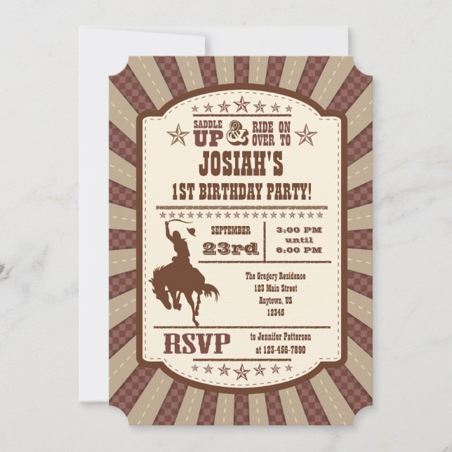 Brown Cowboy Rodeo Birthday Party Invitation (Front)
