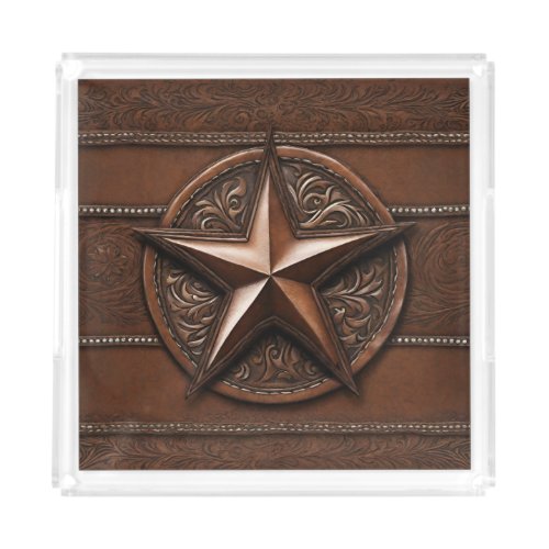 Brown Cowboy Rustic Western Country Texas Star Acrylic Tray