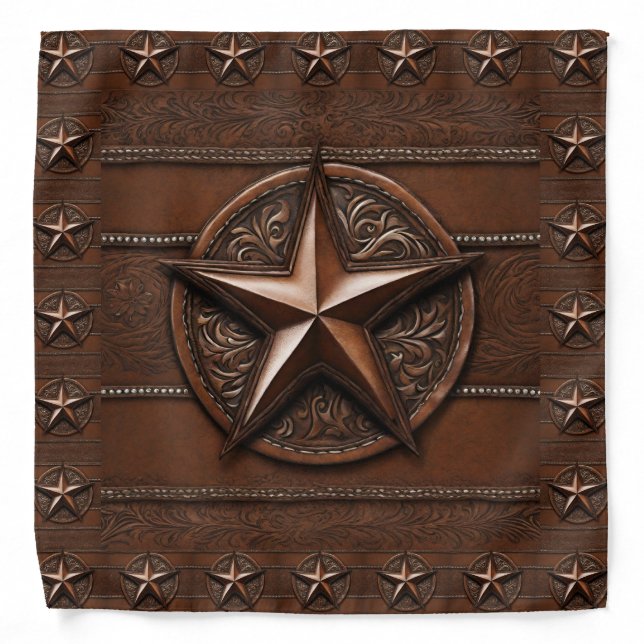 Brown Cowboy Rustic Western Country Texas Star Bandana (Front)