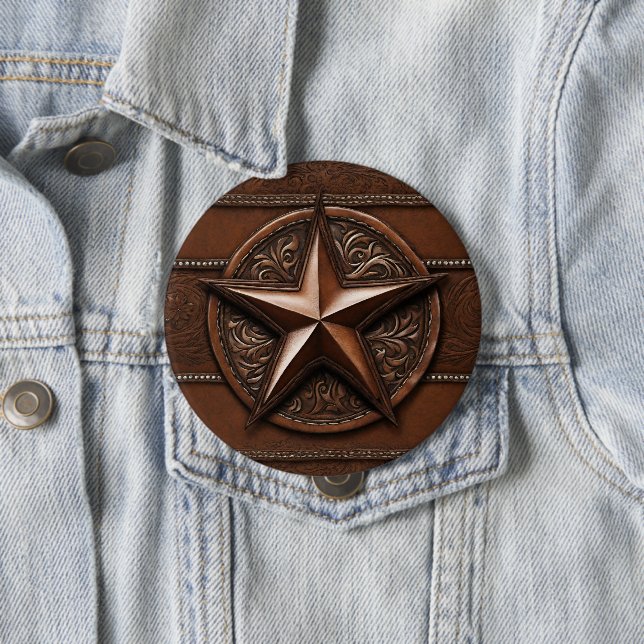 Brown Cowboy Rustic Western Country Texas Star Button (In Situ)