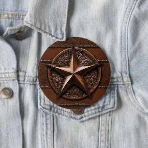 Brown Cowboy Rustic Western Country Texas Star Button