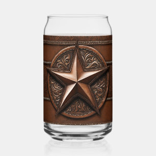 Brown Cowboy Rustic Western Country Texas Star Can Glass