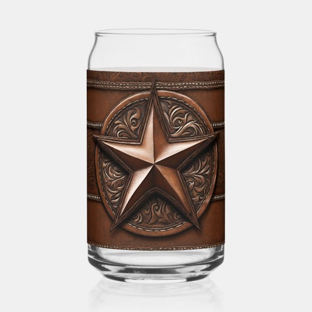 Brown Cowboy Rustic Western Country Texas Star Can Glass (Front)