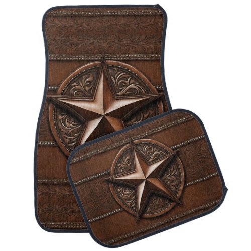 Brown Cowboy Rustic Western Country Texas Star Car Floor Mat