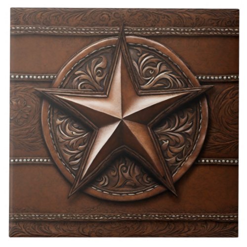 Brown Cowboy Rustic Western Country Texas Star Ceramic Tile
