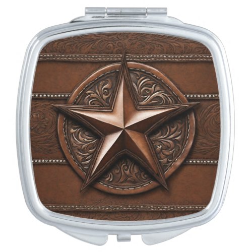 Brown Cowboy Rustic Western Country Texas Star Compact Mirror