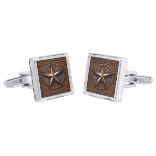 Brown Cowboy Rustic Western Country Texas Star Cufflinks