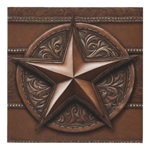 Brown Cowboy Rustic Western Country Texas Star Faux Canvas Print