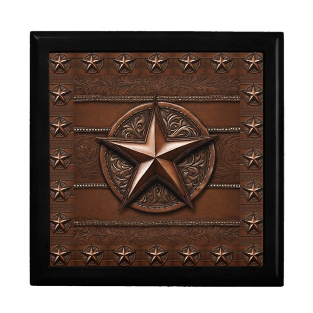 Brown Cowboy Rustic Western Country Texas Star Gift Box (Front)