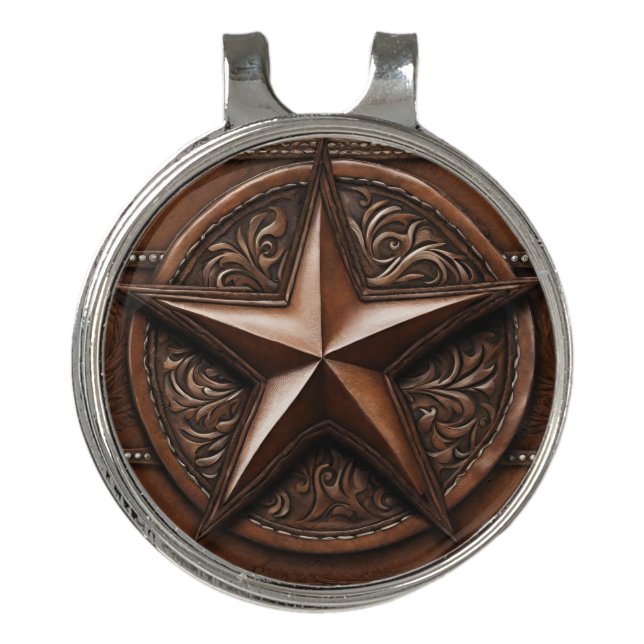 Brown Cowboy Rustic Western Country Texas Star Golf Hat Clip (Front)