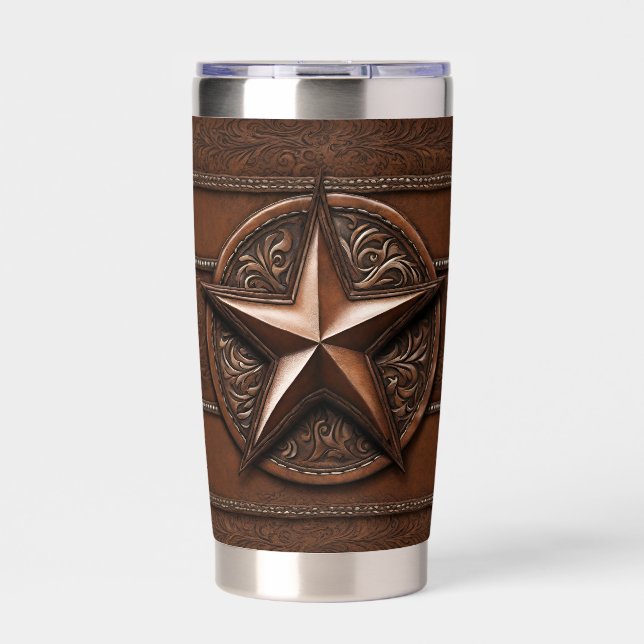 Brown Cowboy Rustic Western Country Texas Star Insulated Tumbler (Front)