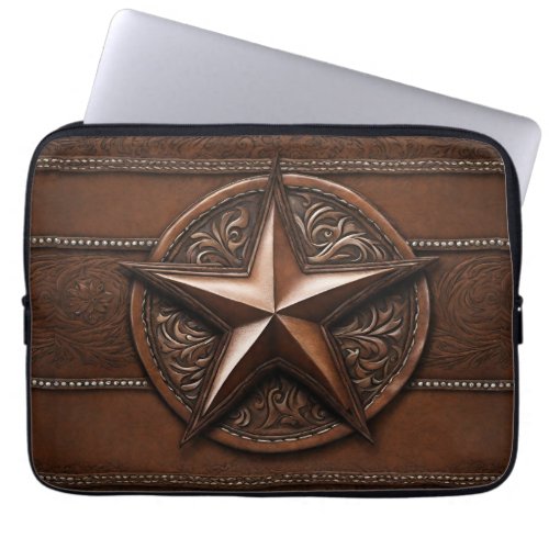 Brown Cowboy Rustic Western Country Texas Star Laptop Sleeve