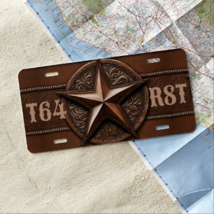 Brown Cowboy Rustic Western Country Texas Star License Plate