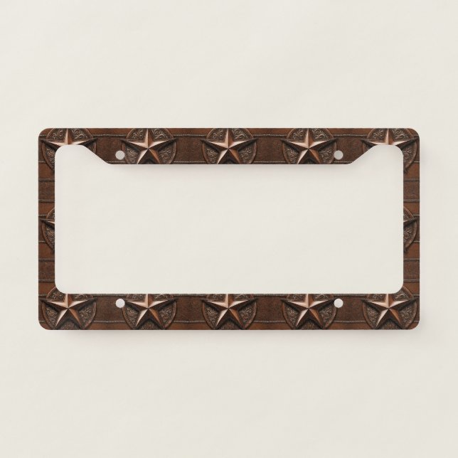 Brown Cowboy Rustic Western Country Texas Star License Plate Frame (Front)