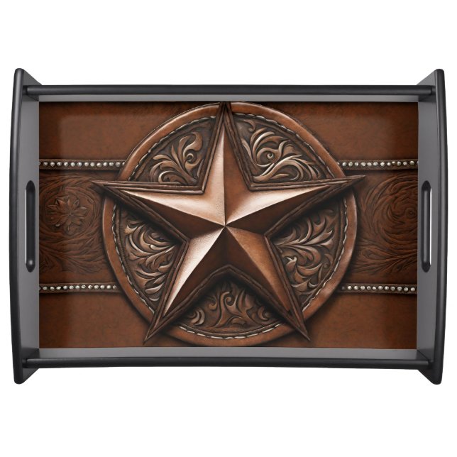 Brown Cowboy Rustic Western Country Texas Star Serving Tray (Front)