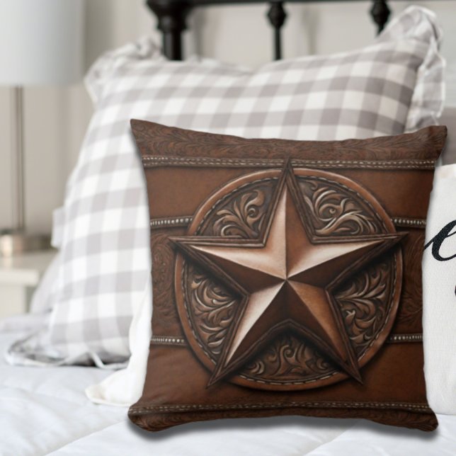 Brown Cowboy Rustic Western Country Texas Star Throw Pillow (Creator Uploaded)