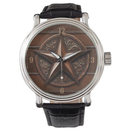 Brown Cowboy Rustic Western Country Texas Star Watch