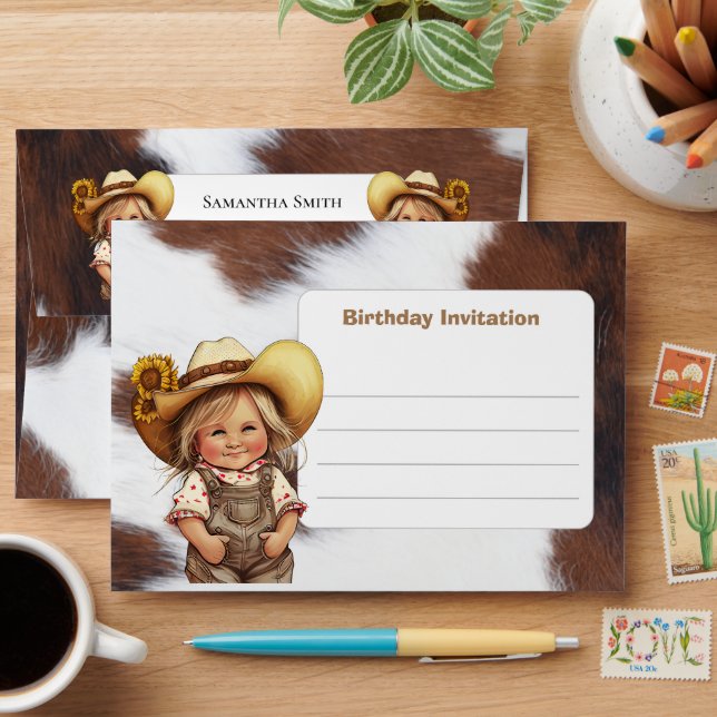 Brown Cowgirl Birthday Invitation  Envelope (Desk)