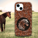 Brown Cowgirl Floral Tooled Leather Horse Head Iphone 15 Case at Zazzle