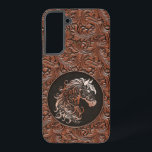 Brown cowgirl floral tooled leather horse head samsung galaxy s22  case<br><div class="desc">Brown cowgirl floral tooled leather design with a floral horse head,  western style leather design. Available in more colors. For horse lovers,  equestrians.</div>