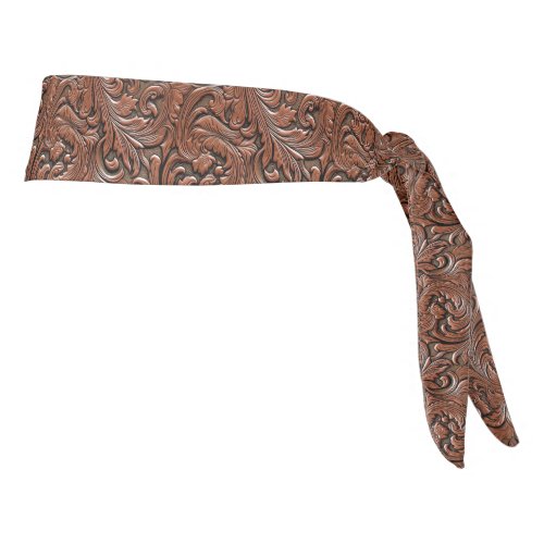 Brown cowgirl floral tooled leather horse head tie headband