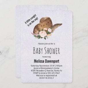 Brown Cowgirl Hat with Pink Flowers Baby Shower Invitation