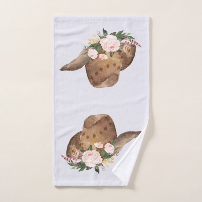 Brown Cowgirl Hat with Pink Flowers Bath Towel Set (Hand Towel)