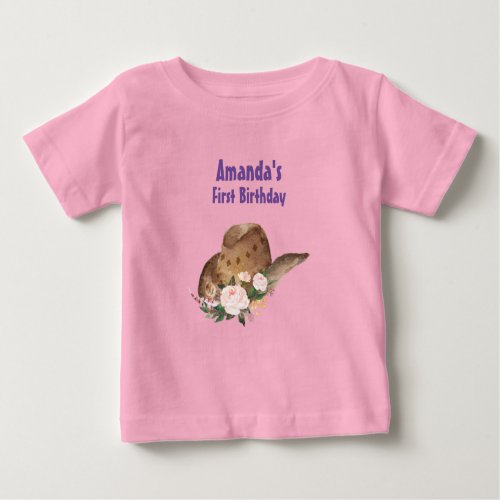 Brown Cowgirl Hat with Pink Flowers Birthday Baby T_Shirt