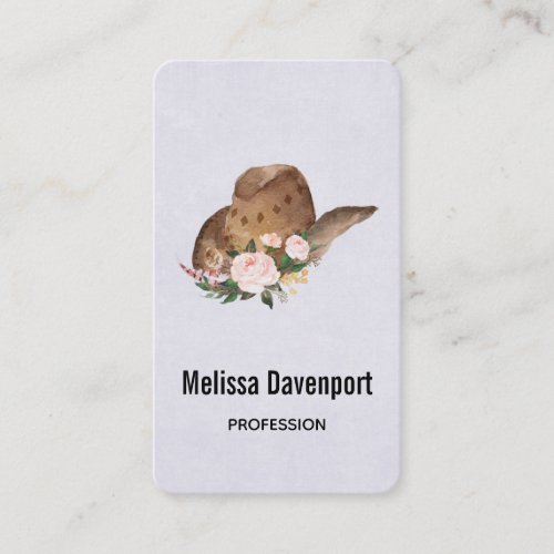 Brown Cowgirl Hat with Pink Flowers Business Card