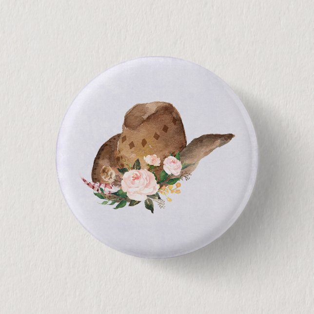 Brown Cowgirl Hat with Pink Flowers Button (Front)