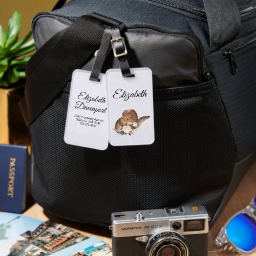 Brown Cowgirl Hat with Pink Flowers Luggage Tag