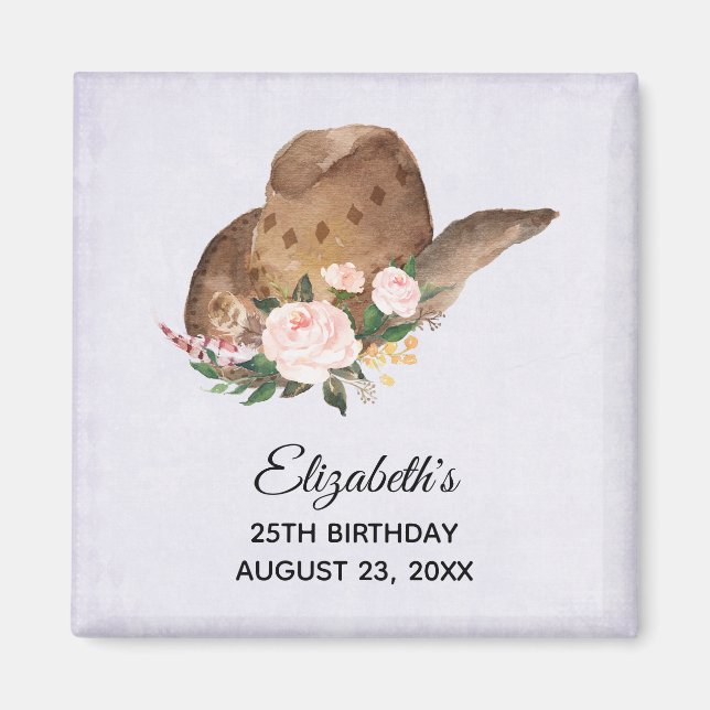  Brown Cowgirl Hat with Pink Flowers Magnet (Front)