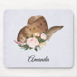Brown Cowgirl Hat with Pink Flowers Mouse Pad