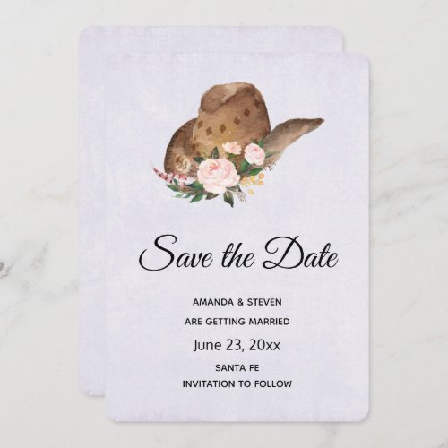 Brown Cowgirl Hat with Pink Flowers Save The Date