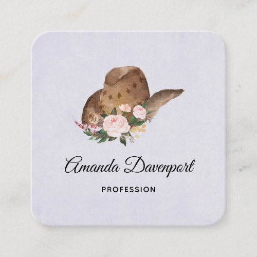 Brown Cowgirl Hat with Pink Flowers Square Business Card